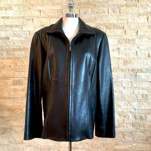 Jones New York Pleated Black Leather Jacket